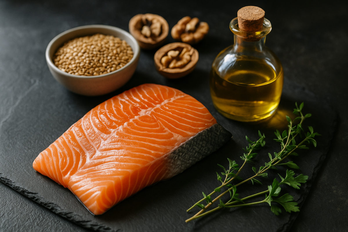 Omega-3-Quellen wie Lachs, Leinsamen und Walnüsse für geschmeidige Faszien